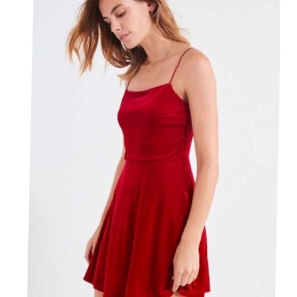 Urban Outfitters Dresses & Skirts - UO Straight Neck Red Velvet Skater Dress